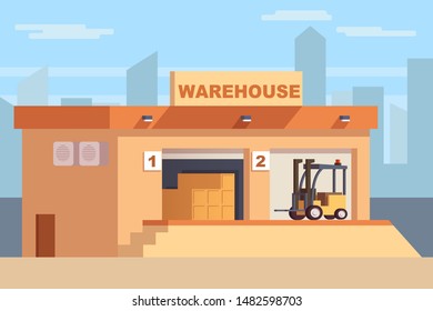Vector flat warehouse storage. Delivery logistics vector illustration