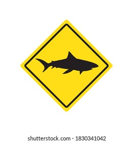 Vector flat warning sign with shark silhouette in yellow rhombus isolated on white background