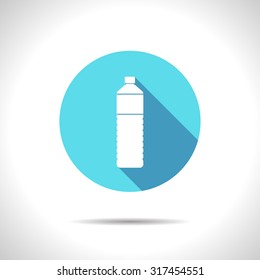 Vector flat water bottle on color circle 
