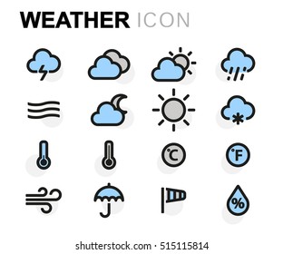 Vector flat weather icons set on white background