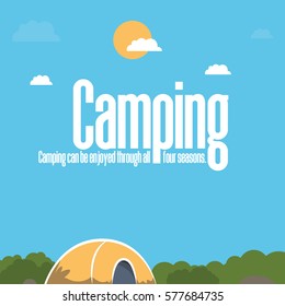 Vector flat web banner on the theme of Climbing, Trekking, Hiking, Walking. Sports, Camping, outdoor recreation, adventures in nature, vacation. Modern flat design. Evening camp.