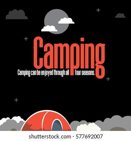 Vector flat web banner on the theme of Climbing, Trekking, Hiking, Walking. Sports, Camping, outdoor recreation, adventures in nature, vacation. Modern flat design. Evening camp.