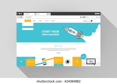 Vector flat web browser design with website 