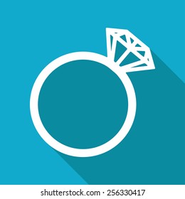 Vector flat wedding ring icon isolated on blue background. Eps10