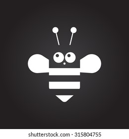 Vector flat white bee icon on dark background 