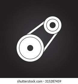 Vector flat white belt drive icon on dark background 