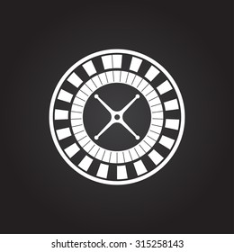 Vector Flat White Casino Roulette Wheel Icon On Dark Background 