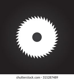 Vector flat white circular saw icon on dark background 