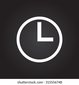 Vector flat white clock icon on dark background 