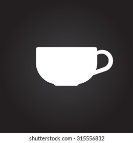 Vector flat white cup for tea or coffee icon on dark background 