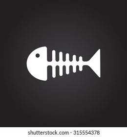 Vector flat white fishbone icon on dark background 