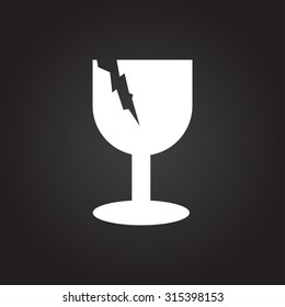 Vector flat white fragile icon on dark background 