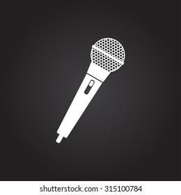 Vector flat white hand microphone icon on dark background 