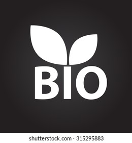 Vector flat white icon for organic food and natural products on dark background 