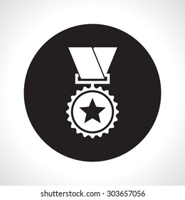 Vector flat white medal icon in black circle. Winner award. Eps10