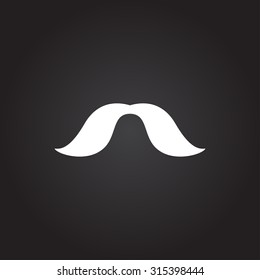 Vector flat white mustache icon on dark background 