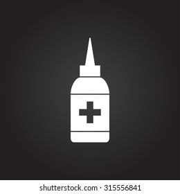 Vector flat white nasal spray bottle on dark background . Medical icon 