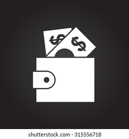 Vector flat white purse icon on dark background 