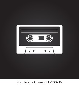 Vector flat white retro cassette icon on dark background 