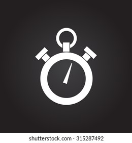 Vector flat white retro stopwatch icon on dark background 