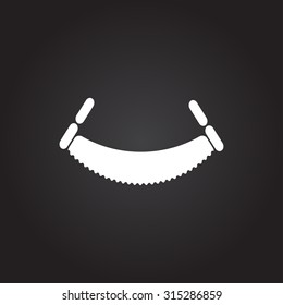 Vector flat white saw icon on dark background. Industrial equipment 