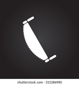 Vector flat white saw icon on dark background . Industrial equipment 