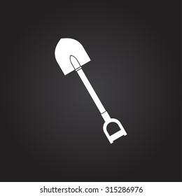 Vector flat white shovel icon on dark background. Industrial equipment 
