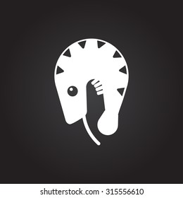 Vector flat white shrimp icon on dark background 