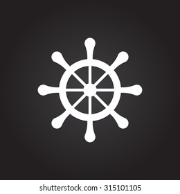 Vector flat white steering wheel icon on dark background 