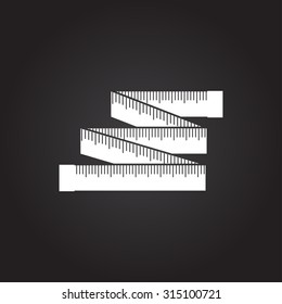 Vector flat white tailor ruler icon on dark background 