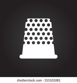 Vector flat white tailor thimble for finger icon on dark background 