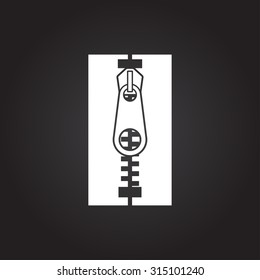 Vector flat white tailor zipper icon on dark background 
