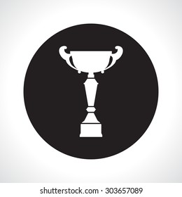 Vector flat white trophy goblet icon in black circle. Winner award. Eps10 