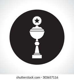 Vector flat white trophy goblet icon in black circle. Winner award. Eps10 