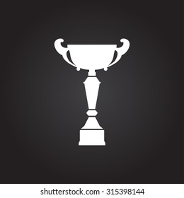Vector flat white trophy goblet icon on dark background . Winner award 