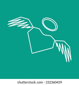 Vector flat winged heart icon isolated outline. Eps10