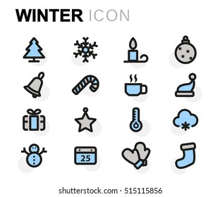 Vector flat winter icons set on white background