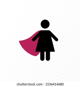 Vector flat woman empowerment illustration. Black superhero women symbol in cap isolated on transparent background. Concept of feminism, superwoman. Design element for banner, poster, web, infographic