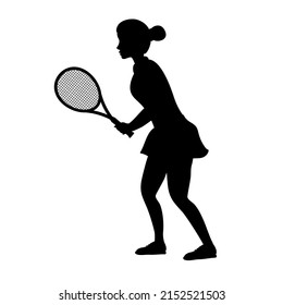 Vector flat woman girl playing tennis silhouette isolated on white background