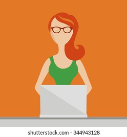 Vector flat woman with notebook icon design template 