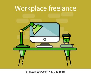 Vector flat workplace freelance in line style.