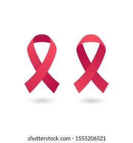 Vector flat world aids day illustration. Couple of red ribbons with shadow effect isolated on white background. Health support and disease prevention concept.  