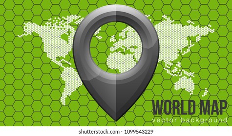 Vector flat world map with Atlantic Ocean in the design of points of hexagons. Planet Earth background banner. All the continents of the world in one picture.