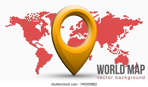 Vector flat world map with Atlantic Ocean in the design of points of hexagons. Planet Earth background banner. All the continents of the world in one picture.