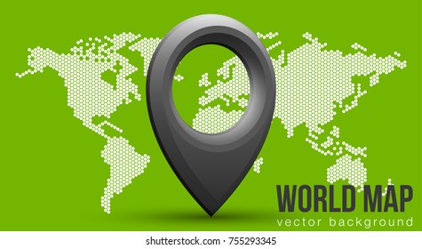 Vector flat world map with Atlantic Ocean in the design of points of hexagons. Planet Earth background banner. All the continents of the world in one picture.