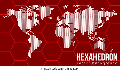 Vector flat world map with Atlantic Ocean in the design of points of hexagons. Planet Earth background banner. All the continents of the world in one picture.