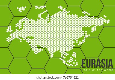 Vector flat world map with Eurasia in the design of points of hexagons.