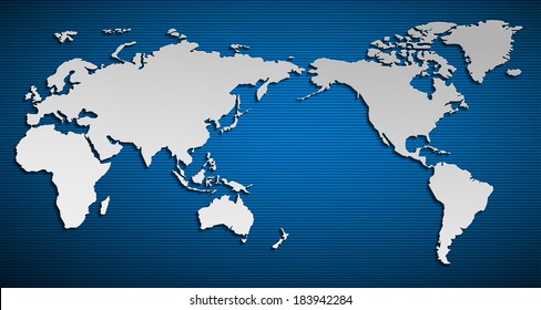 Vector flat world map with pacific ocean. Planet Earth background. All the continents of the world in one picture