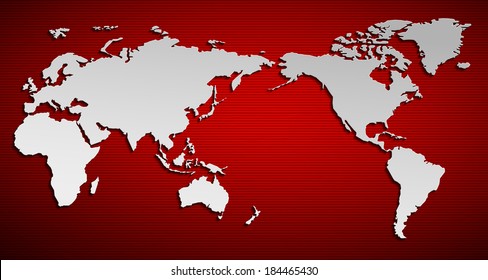 Vector flat world map with pacific ocean. Planet Earth background. All the continents of the world in one picture