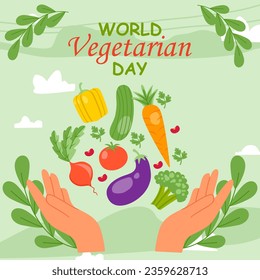 Vector flat world vegetarian day hand drawn flat illustration